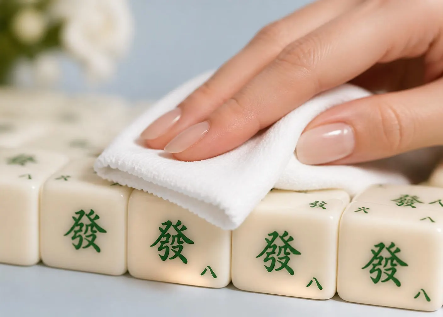 Wiping a mahjong tile